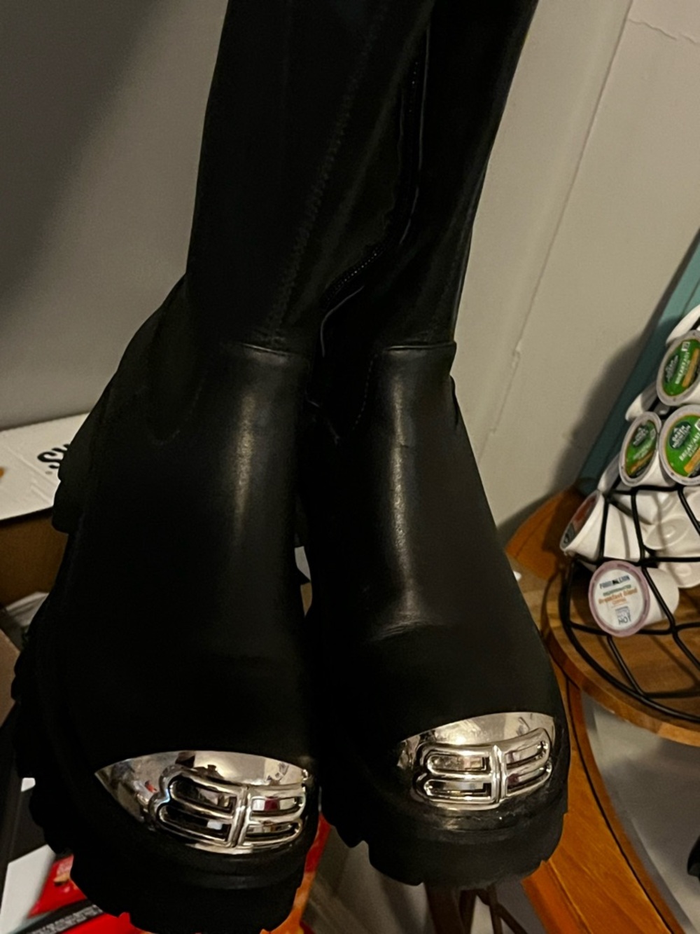 Balenciaga thigh high silver toe Authentic boots.